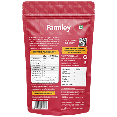 Farmley Premium Walnut Kernel - Walnuts Without Shell, Akhrot, Dry Fruits, Natural Akhrot Giri, Rich In Proteins & Antioxidants, 200 g Pouch 