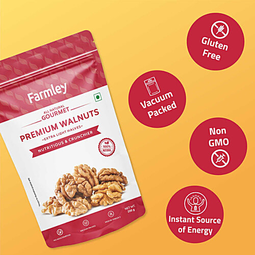 Farmley Premium Walnut Kernel - Walnuts Without Shell, Akhrot, Dry Fruits, Natural Akhrot Giri, Rich In Proteins & Antioxidants, 200 g Pouch 