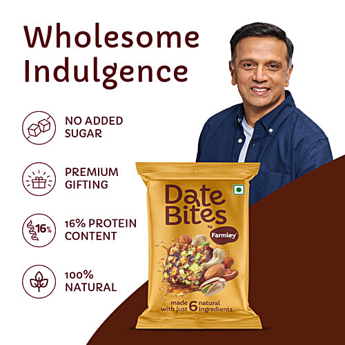 Farmley Classic Delight Date Bites, 20 g  Healthy & Delicious Sweets, Made With Dates, Pistachios, Cashewnuts, Almonds, Honey & Pure Ghee