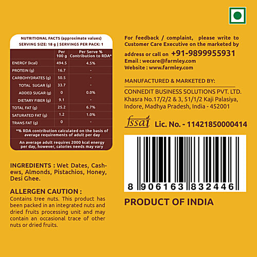 Farmley Classic Delight Date Bites, 20 g  Healthy & Delicious Sweets, Made With Dates, Pistachios, Cashewnuts, Almonds, Honey & Pure Ghee