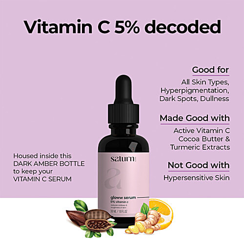 Saturn Gloww Skin Serum With 5% Vitamin C & Niacinamide, 30 ml  Reduces Dullness & Roughness Of Skin
