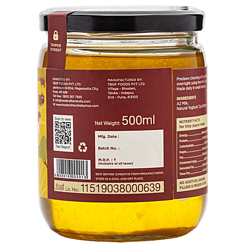 Two Brothers Organic Farms Desi Cow Ghee, Gir Cow, 500 ml Jar Free Grazed, Hand Made