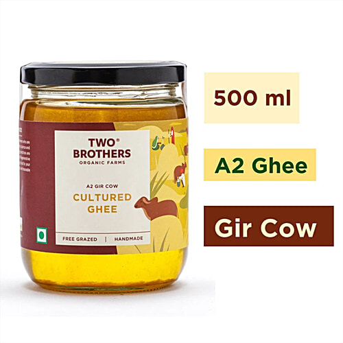 Two Brothers Organic Farms Desi Cow Ghee, Gir Cow, 500 ml Jar Free Grazed, Hand Made
