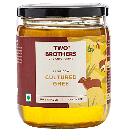 Two Brothers Organic Farms Desi Cow Ghee, Gir Cow, 500 ml Jar Free Grazed, Hand Made