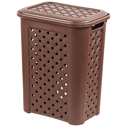Buy Cello Classic Plastic Laundry Basket With Lid Brown Online at