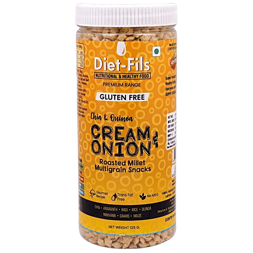 Diet-Fils Chia & Quinoa Roasted Millet Multigrain Snacks - Cream & Onion, 125 g Jar 