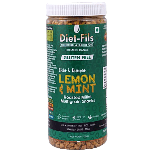 Diet-Fils Chia & Quinoa Roasted Millet Multigrain Snacks - Lemon & Mint, 125 g Jar 