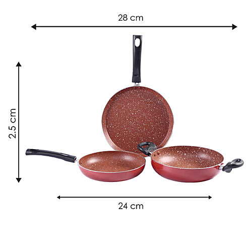 Wonderchef Tivoli Cookware Set - Kadhai, Fry Pan, Dosa Tawa, Red, 3 pcs 2 Years Warranty, Cookware Set With Kadhai, Fry Pan, Dosa Tawa, 5 Layer Non Stick Coating, 2 Years Warranty
