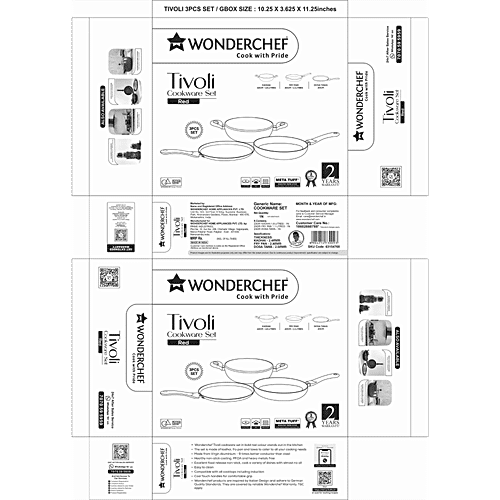 Wonderchef Tivoli Cookware Set - Kadhai, Fry Pan, Dosa Tawa, Red, 3 pcs 2 Years Warranty, Cookware Set With Kadhai, Fry Pan, Dosa Tawa, 5 Layer Non Stick Coating, 2 Years Warranty