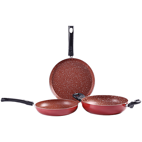 Wonderchef Tivoli Cookware Set - Kadhai, Fry Pan, Dosa Tawa, Red, 3 pcs 2 Years Warranty, Cookware Set With Kadhai, Fry Pan, Dosa Tawa, 5 Layer Non Stick Coating, 2 Years Warranty