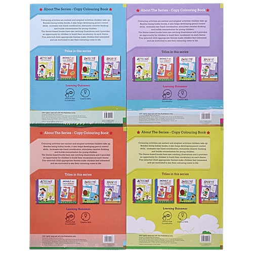Navneet Theme Copy Colouring Book - Actions, Sports, Animals & Their Babies, Insects, For Kids, 4 pcs  