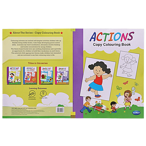 Navneet Theme Copy Colouring Book - Actions, Sports, Animals & Their Babies, Insects, For Kids, 4 pcs  