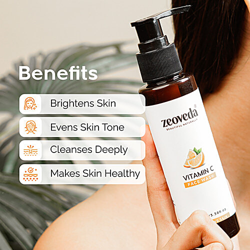 Zeoveda Natural Vitamin C Pore Cleansing Face Wash - For Acne & Oily, Bright & Clear Skin, 100 ml  Face Cleanser For Both Men & Women, Parabens & Sulphates Free