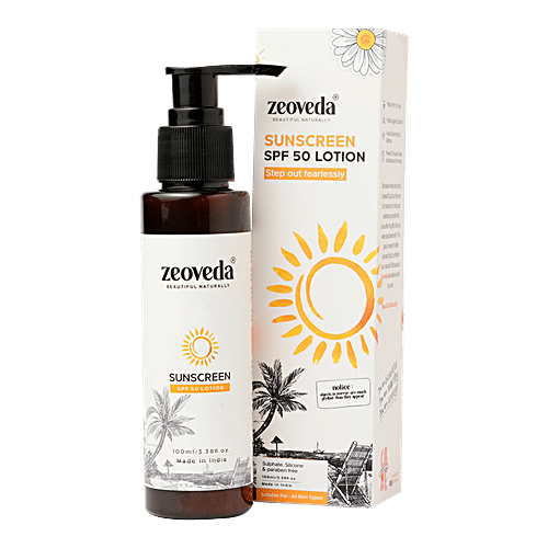 Zeoveda Natural Sunscreen Lotion SPF 50 Ultra Matte Texture Cream For Women & Men With Papaya Extract & Zinc Oxide, 100 ml Quick Absorption & Sheer Texture, Sulphate & Paraben Free