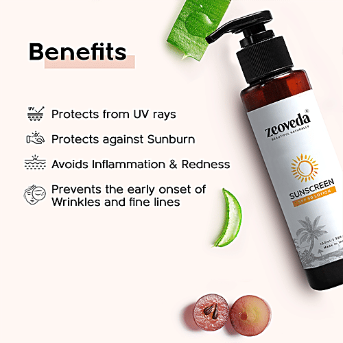 Zeoveda Natural Sunscreen Lotion SPF 50 Ultra Matte Texture Cream For Women & Men With Papaya Extract & Zinc Oxide, 100 ml Quick Absorption & Sheer Texture, Sulphate & Paraben Free