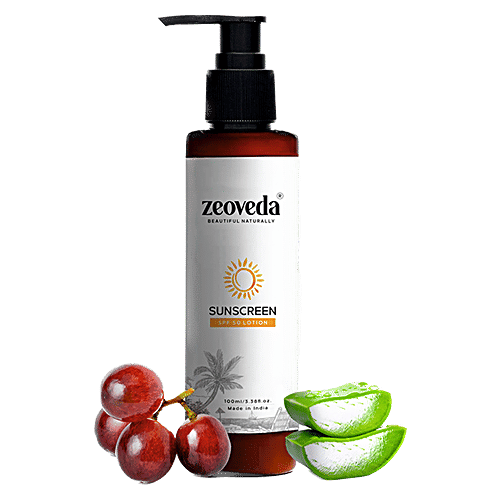 Zeoveda Natural Sunscreen Lotion SPF 50 Ultra Matte Texture Cream For Women & Men With Papaya Extract & Zinc Oxide, 100 ml Quick Absorption & Sheer Texture, Sulphate & Paraben Free