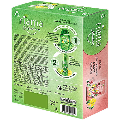 Fiama Celebrations Happy Naturals Yuzu & Bergamot Shower Gel & Perfume Mist Spray Gift Pack, 2 pcs (Shower Gel 250 ml + Perfume Mist 120 ml) 