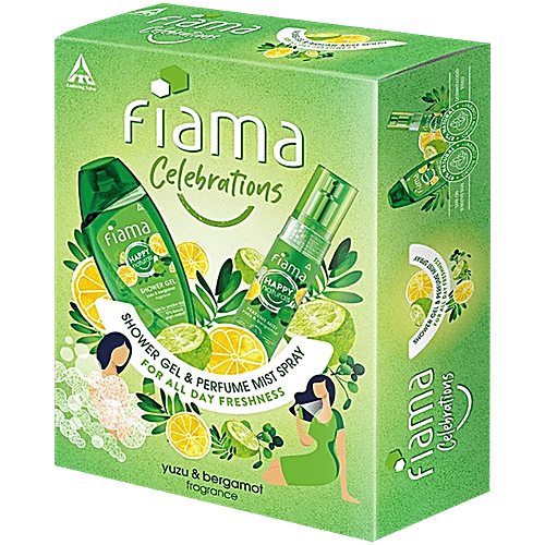 Fiama Celebrations Happy Naturals Yuzu & Bergamot Shower Gel & Perfume Mist Spray Gift Pack, 2 pcs (Shower Gel 250 ml + Perfume Mist 120 ml) 