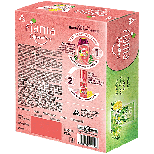 Fiama Celebrations Happy Naturals Plum Blossom & Ylang Shower Gel + Perfume Mist Spray Gift Pack, 2 pcs (Shower Gel 250 ml + Perfume Mist 120 ml) 