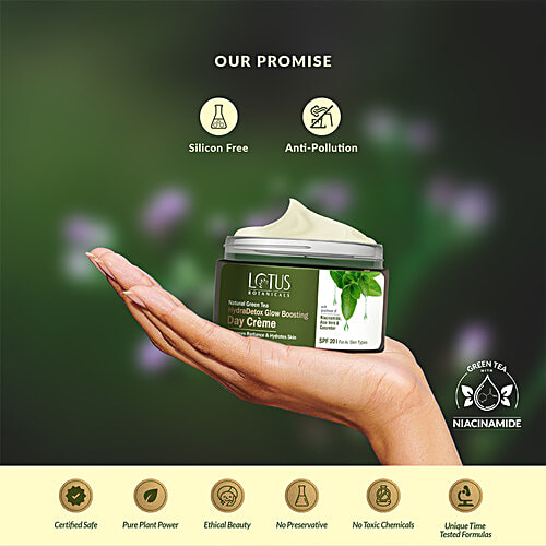 Lotus Botanicals Natural Green Tea HydraDetox Glow Boosting Day Cream - SPF 20, With Niacinamide, 50 g  Boosts Glow and Enhances Skin Radiance, Hydrates Skin, Protects From Sun, Prevents Acne and Pimples, For All Skin Types