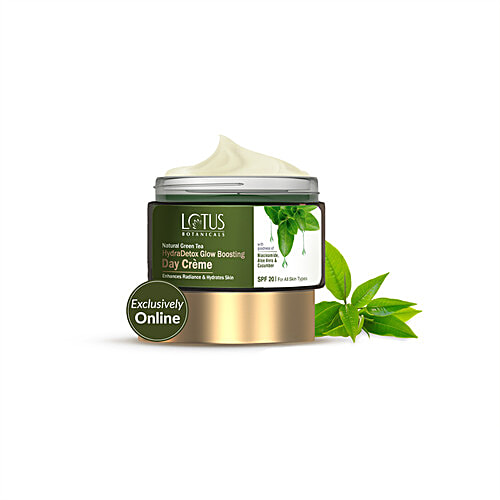 Lotus Botanicals Natural Green Tea HydraDetox Glow Boosting Day Cream - SPF 20, With Niacinamide, 50 g  Boosts Glow and Enhances Skin Radiance, Hydrates Skin, Protects From Sun, Prevents Acne and Pimples, For All Skin Types