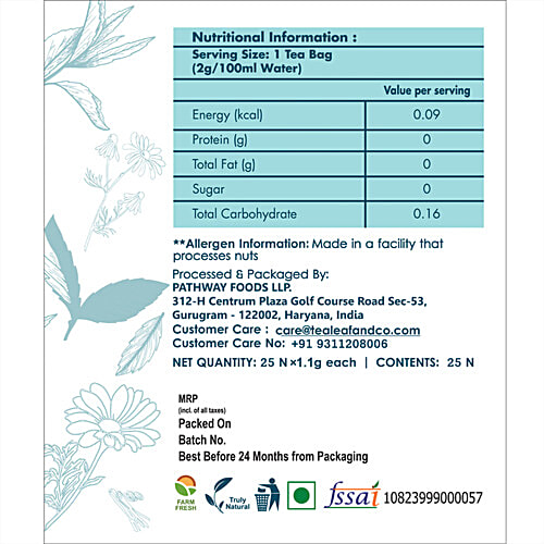 Tea Leaf & Co. Chamomile Green Tea, 27.5 g (25 Tea Bags x 1.1 g Each) Natural, Improves Mental Relaxation, Relieves Anxiety, Improves Sleep Quality