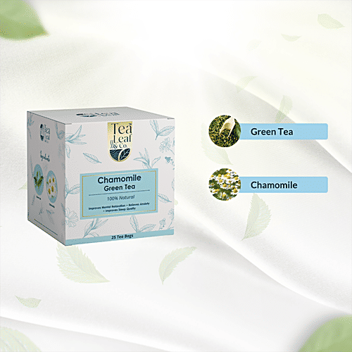 Tea Leaf & Co. Chamomile Green Tea, 27.5 g (25 Tea Bags x 1.1 g Each) Natural, Improves Mental Relaxation, Relieves Anxiety, Improves Sleep Quality