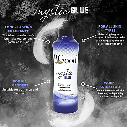 BGOOD Mystic Blue Deo Talc, 300 g  Body & Face Talcum Powder, Long-Lasting Freshness, For Men & Women