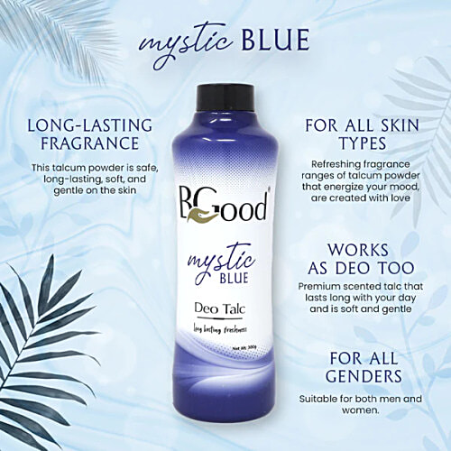 BGOOD Mystic Blue Deo Talc, 300 g  Body & Face Talcum Powder, Long-Lasting Freshness, For Men & Women