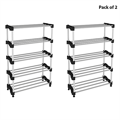 The Next Trend Cady Utility Shoe Rack / Stand - 5 Shelf, Black & Silver Colour, 1 pc