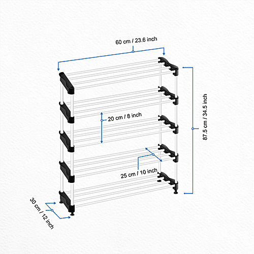 The Next Trend Cady Utility Shoe Rack / Stand - 5 Shelf, Black & Silver Colour, 1 pc