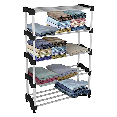 The Next Trend Cady Utility Shoe Rack / Stand - 5 Shelf, Black & Silver Colour, 1 pc