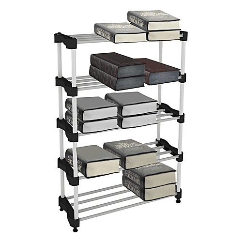 The Next Trend Cady Utility Shoe Rack / Stand - 5 Shelf, Black & Silver Colour, 1 pc