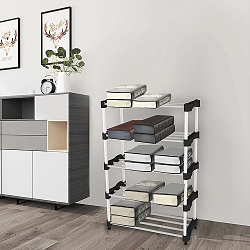 The Next Trend Cady Utility Shoe Rack / Stand - 5 Shelf, Black & Silver Colour, 1 pc