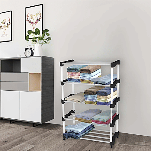 The Next Trend Cady Utility Shoe Rack / Stand - 5 Shelf, Black & Silver Colour, 1 pc