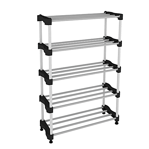 The Next Trend Cady Utility Shoe Rack / Stand - 5 Shelf, Black & Silver Colour, 1 pc