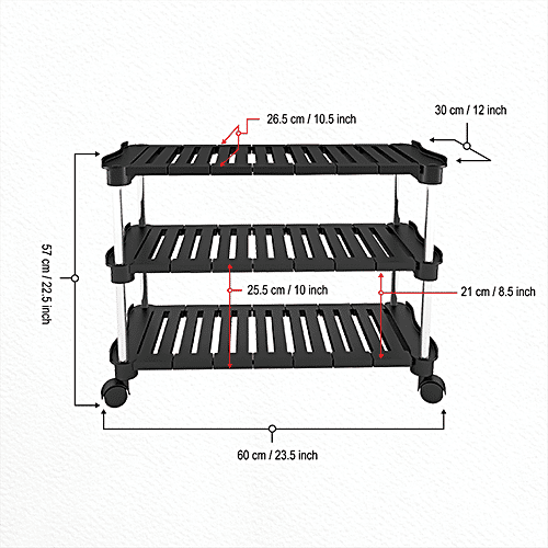 The Next Trend Super Smart Premium Multipurpose Rack - 3 Shelf, Black & Silver Colour, 1 pc  