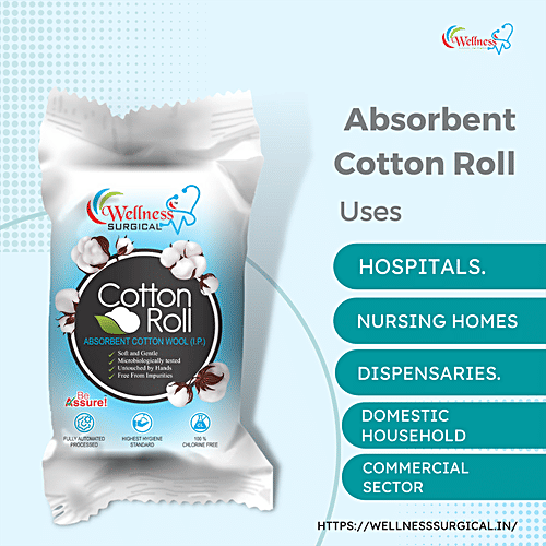 WELLNESS SURGICAL  Absorbent Cotton Roll For Medical Use, 400 g  Fast Absorbent, 100% Natural