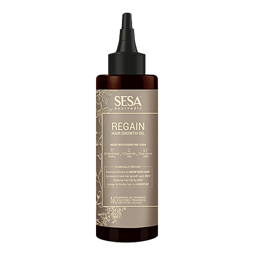 Sesa Ayurvedic Regain Oil Refill Pack - 100% Natural, Ayurvedic Certified, Clinically Proven, 100 ml  Made With Kshir Pak Vidhi, 26 Medicinal Herbs, 6 Essential Oils, Pure Cow Milk