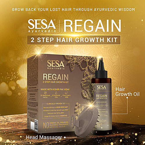 Sesa Ayurvedic Regain Oil Refill Pack - 100% Natural, Ayurvedic Certified, Clinically Proven, 100 ml  Made With Kshir Pak Vidhi, 26 Medicinal Herbs, 6 Essential Oils, Pure Cow Milk