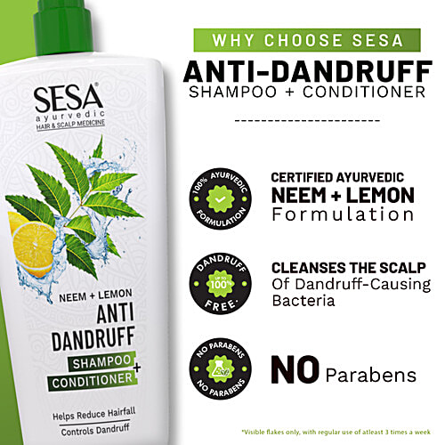 Sesa Ayurvedic Anti Dandruff Shampoo + Conditioner - Power Of Neem & Lemon, No Paraben, 500 ml