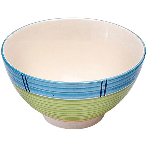 bb home Earth Serving/ Mixing/ Salad/ Cereal Bowl, Hand-Painted Ceramic, Tri Colour, 500 ml