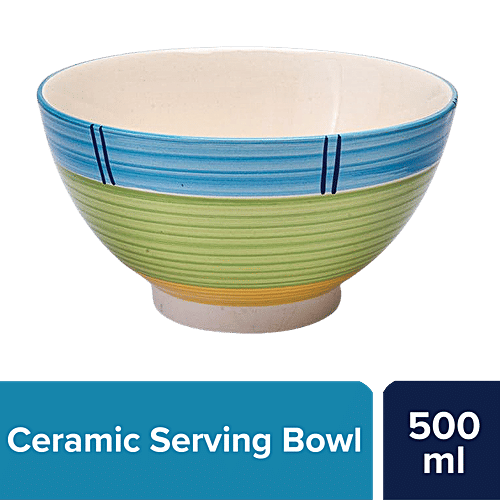 bb home Earth Serving/ Mixing/ Salad/ Cereal Bowl, Hand-Painted Ceramic, Tri Colour, 500 ml