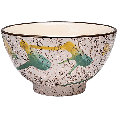 bb home Earth Serving/ Mixing/ Salad/ Cereal Bowl, Hand Painted Ceramic, Stormy Yellow Green, 500 ml
