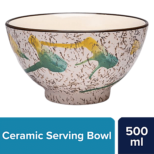 bb home Earth Serving/ Mixing/ Salad/ Cereal Bowl, Hand Painted Ceramic, Stormy Yellow Green, 500 ml