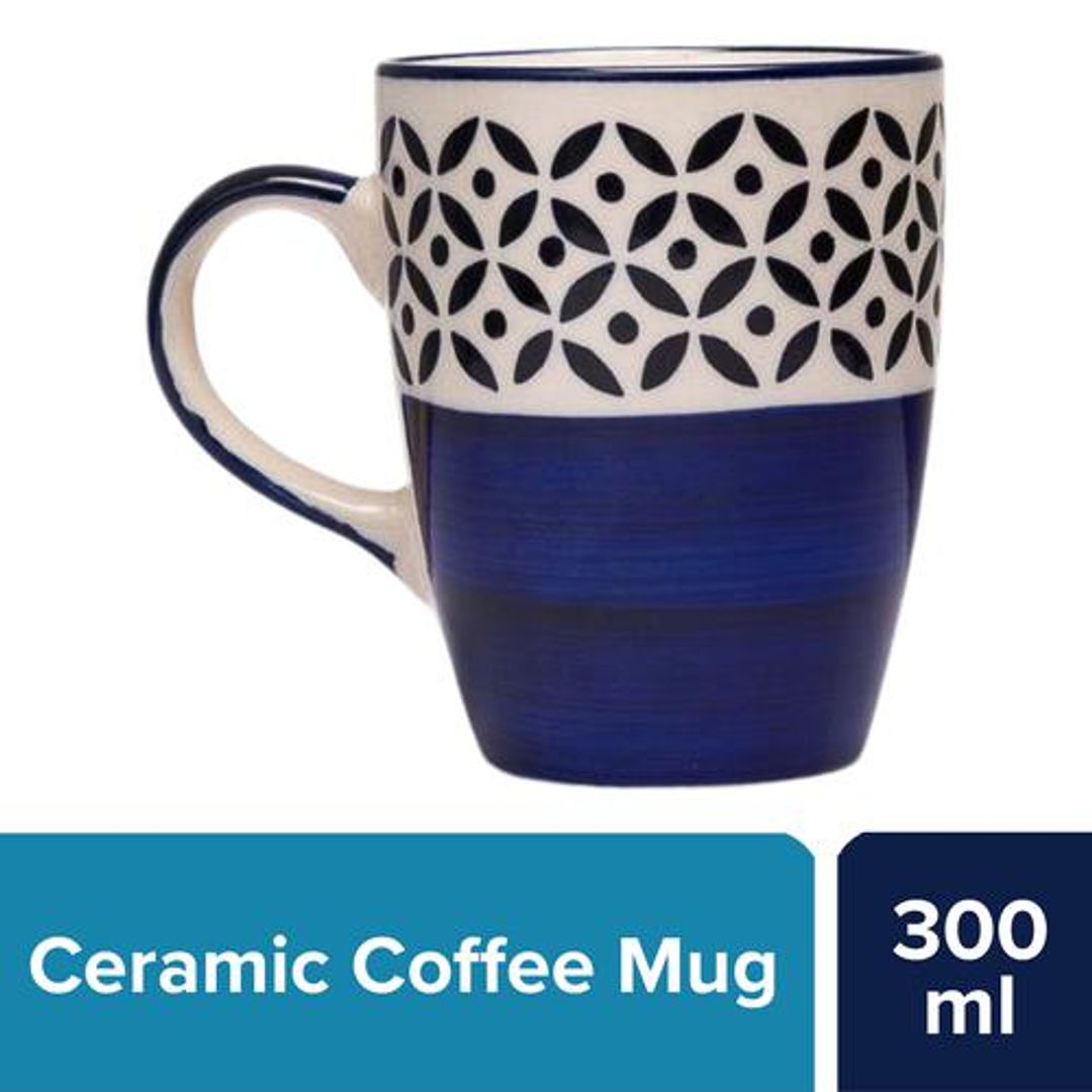 BB Home Earth Coffee/ Milk/ Tea Mug, Hand- Painted Ceramic - Jarokha Royal Blue, 300 ml 