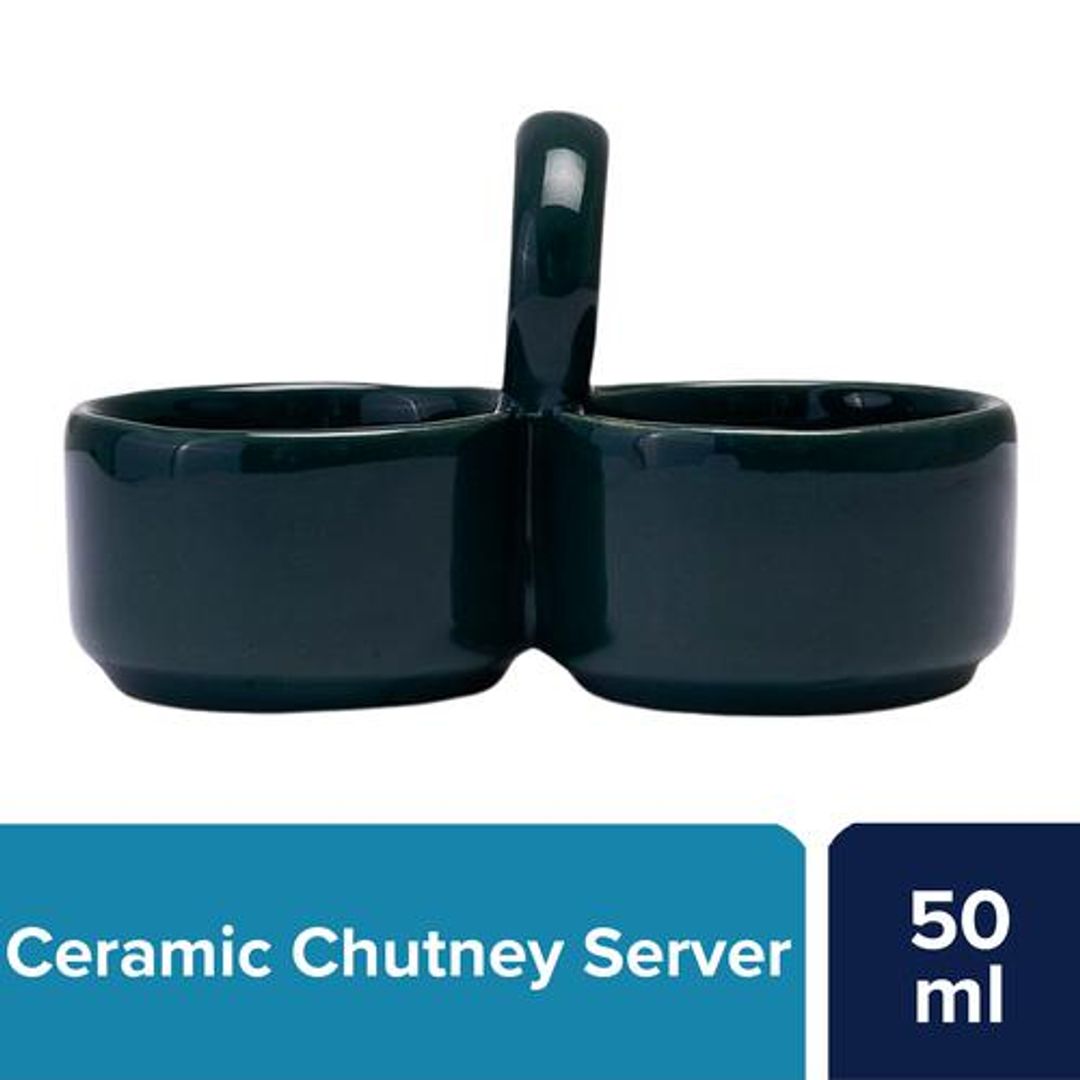 BB Home Earth Pickle/ Chutney Server, Hand Crafted Ceramic, Royal Green, 50 ml 