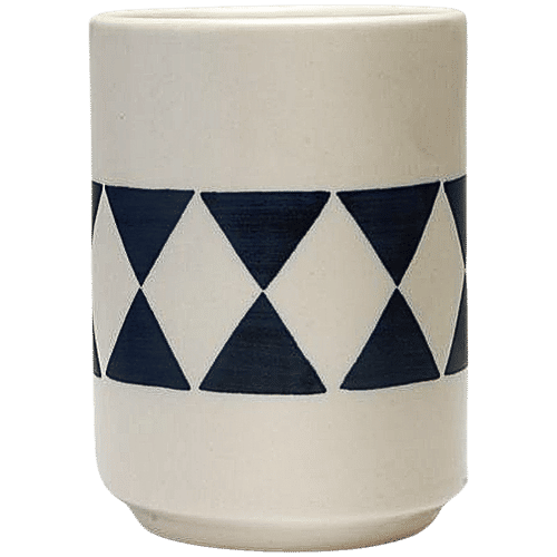 bb home Earth Cutlery/ Pen Holder, Hand Painted Ceramic - Abstract Black & White, 600 ml  