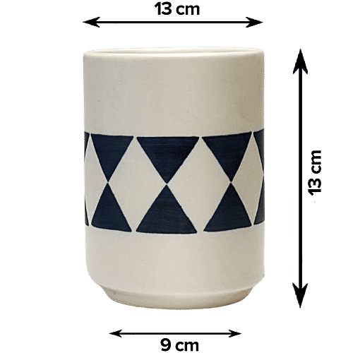 bb home Earth Cutlery/ Pen Holder, Hand Painted Ceramic - Abstract Black & White, 600 ml  