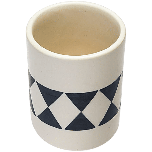 bb home Earth Cutlery/ Pen Holder, Hand Painted Ceramic - Abstract Black & White, 600 ml  